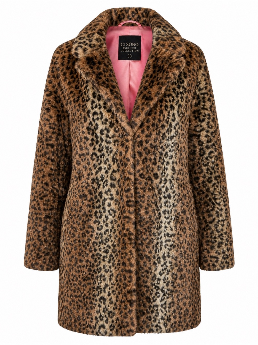 Ci Sono Leopard Print Faux Fur Coat with Pink Lining